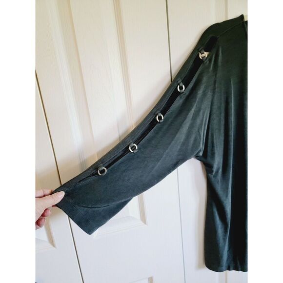 Chico's‎ Travelers 3 Olive Green LS Brass Ringlet Open Sleeve Top Blouse USA Vtg - Picture 6 of 9